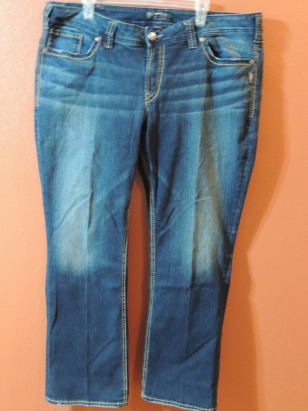Silver Suki Mid Slim Bootcut Jeans Woman Size 20 Blue Embroidered Pockets Jeans